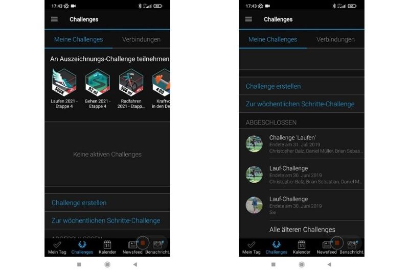 Man sieht, wie man in der App Challenges erstellen kann.